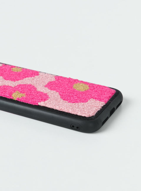 iPhone case Faux fur material  Floral print  Rubber edges 