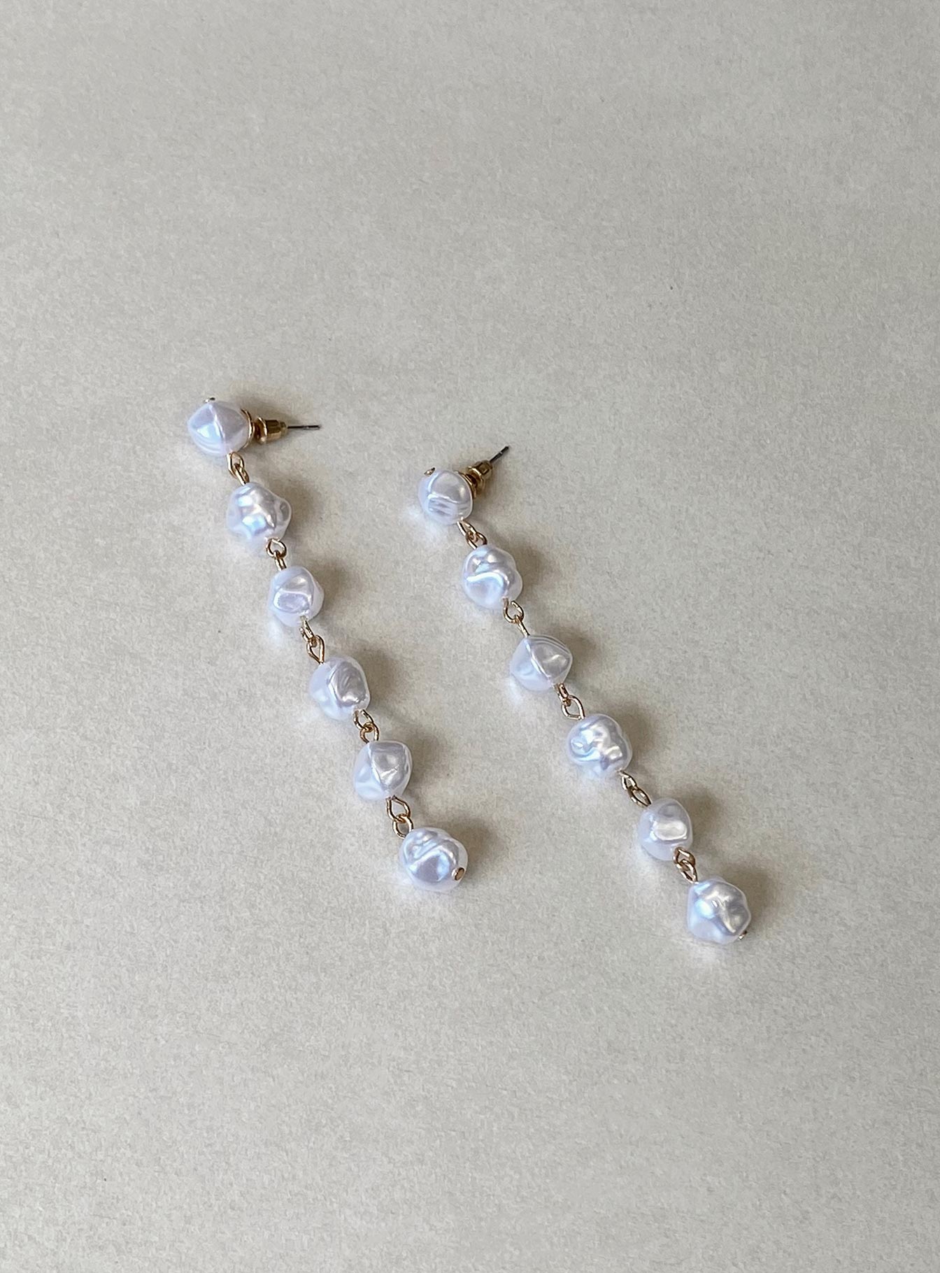 Earrings Stud fastening Pearl drop down charm Gold-toned