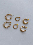Hoop earring pack Pack of three Each style differs Gold-toned Stud fastening