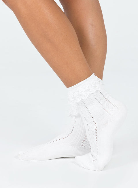 Socks Princess Polly Exclusive 75% cotton 15% polyester 10% spandex Soft knit material  Lace ruffle at cuff  Good stretch  