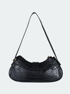 Shoulder bag Faux croc leather Gold-toned hardware Zip fastening Fixed strap  Flat base