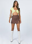   front view of model wearing Princess Polly Keelia Mini Skirt Brown 