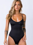 front view of model wearing Princess Polly Levey Bodysuit Black Sleeveless Scoop Neck 