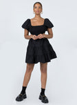 front view of model wearing Princess Polly Amber Mini Dress Black 