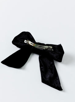 Black Bow hair clip  90% polyester 5% spandex 5% iron Velour material  Silver-toned hardware  Snap slip fastening