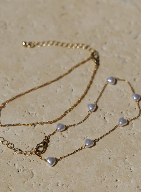 Anklet pack 70% brass, 30% plastic Pack of two Gold-toned Lobster clasp fastening Pearl detailing