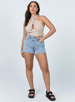 front view of model wearing Princess Polly Ensley Top Brown 