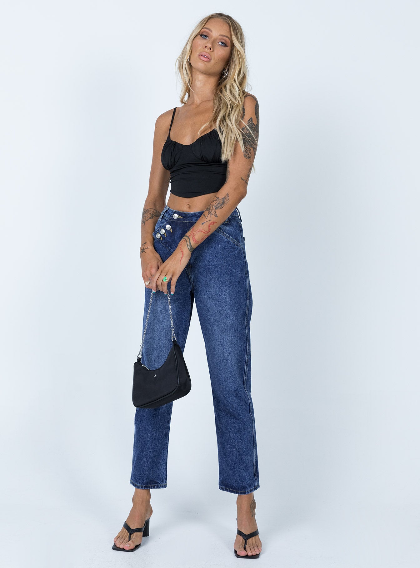 front view of model wearing Princess Polly Flynn Top Black 