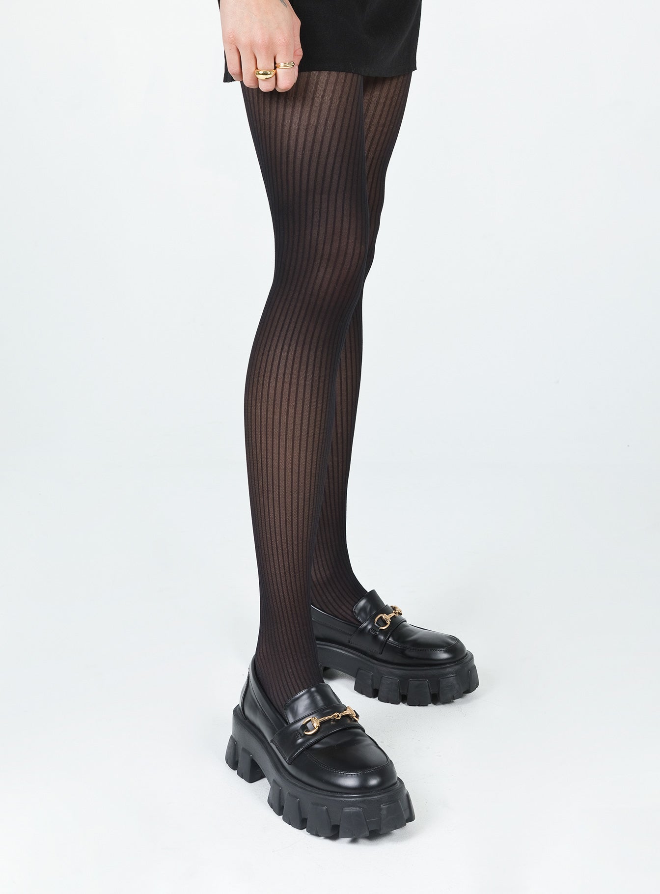 Black stockings Stockings  Delicate sheer material - wear with care  Stripe print  Elasticated waistband 