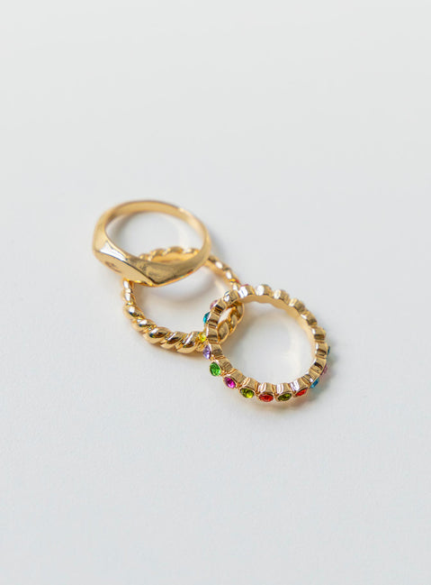 Ring set Pack of three Diamante detail Gold-toned
