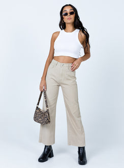 front view of model wearing Princess Polly Cece Hammer Wide Leg Jeans Beige Denim Mid Rise 