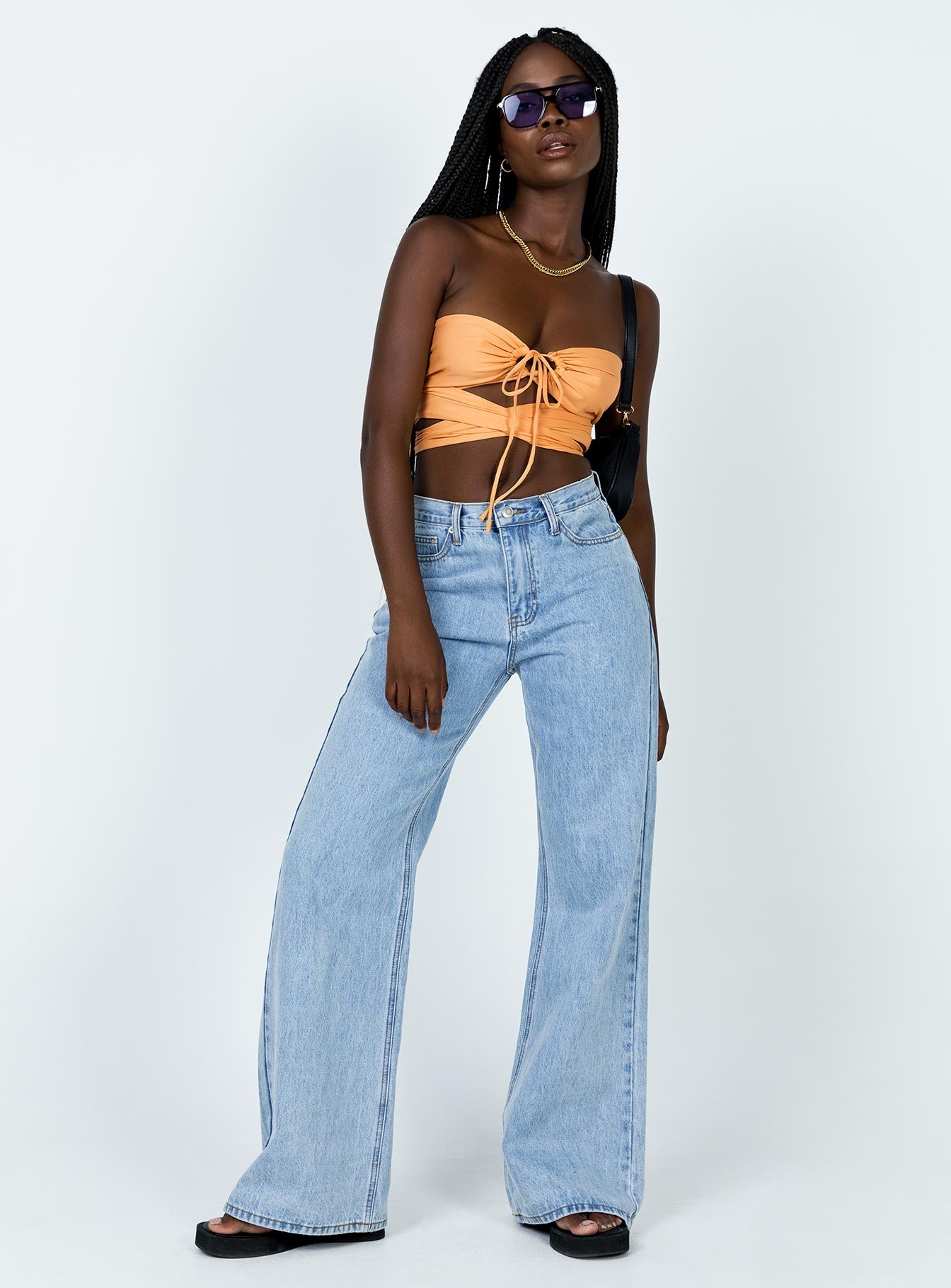 front view of model wearing Princess Polly Rochella Top Orange 