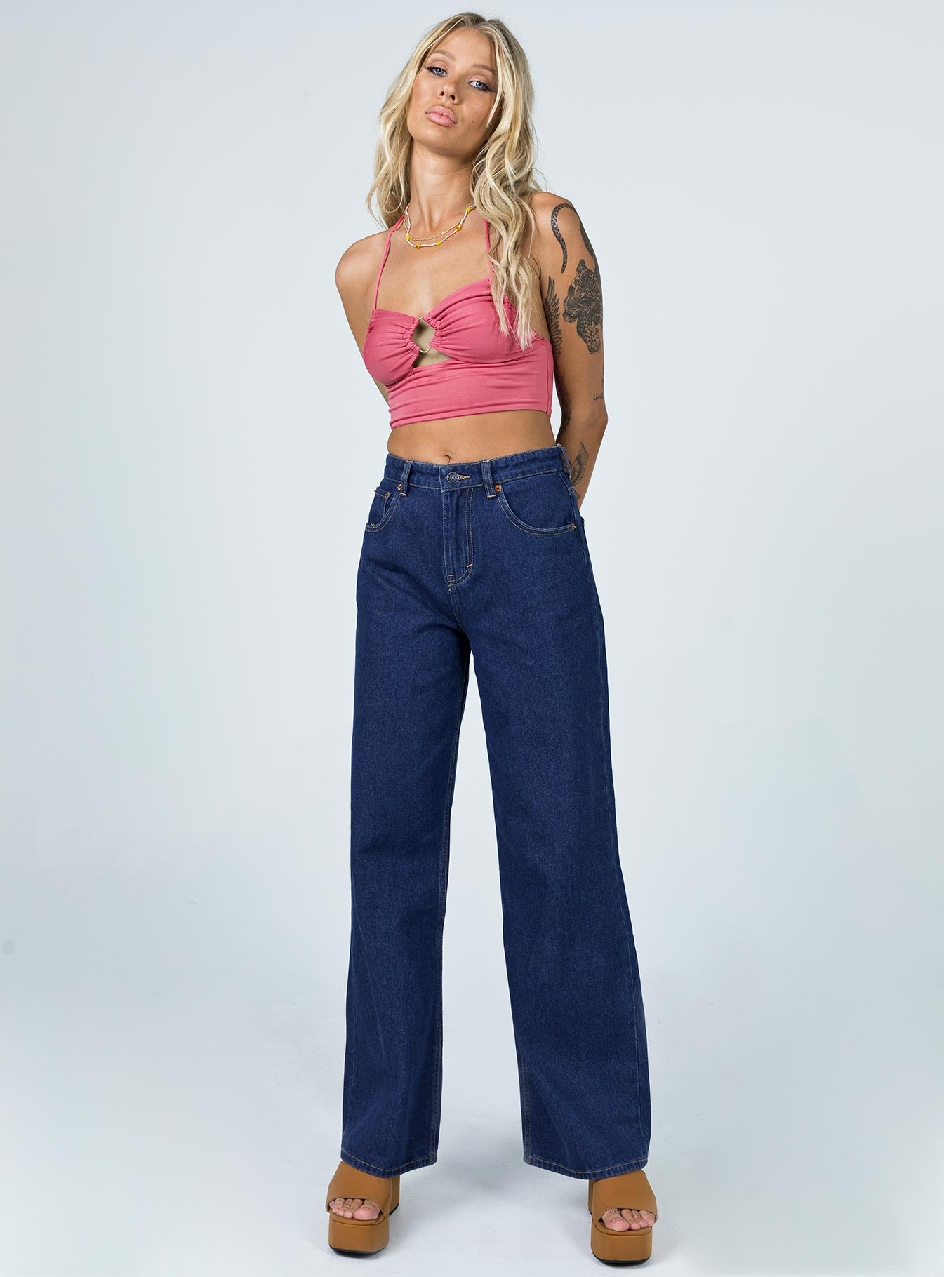 front view of model wearing Princess Polly Solange Top Pink 