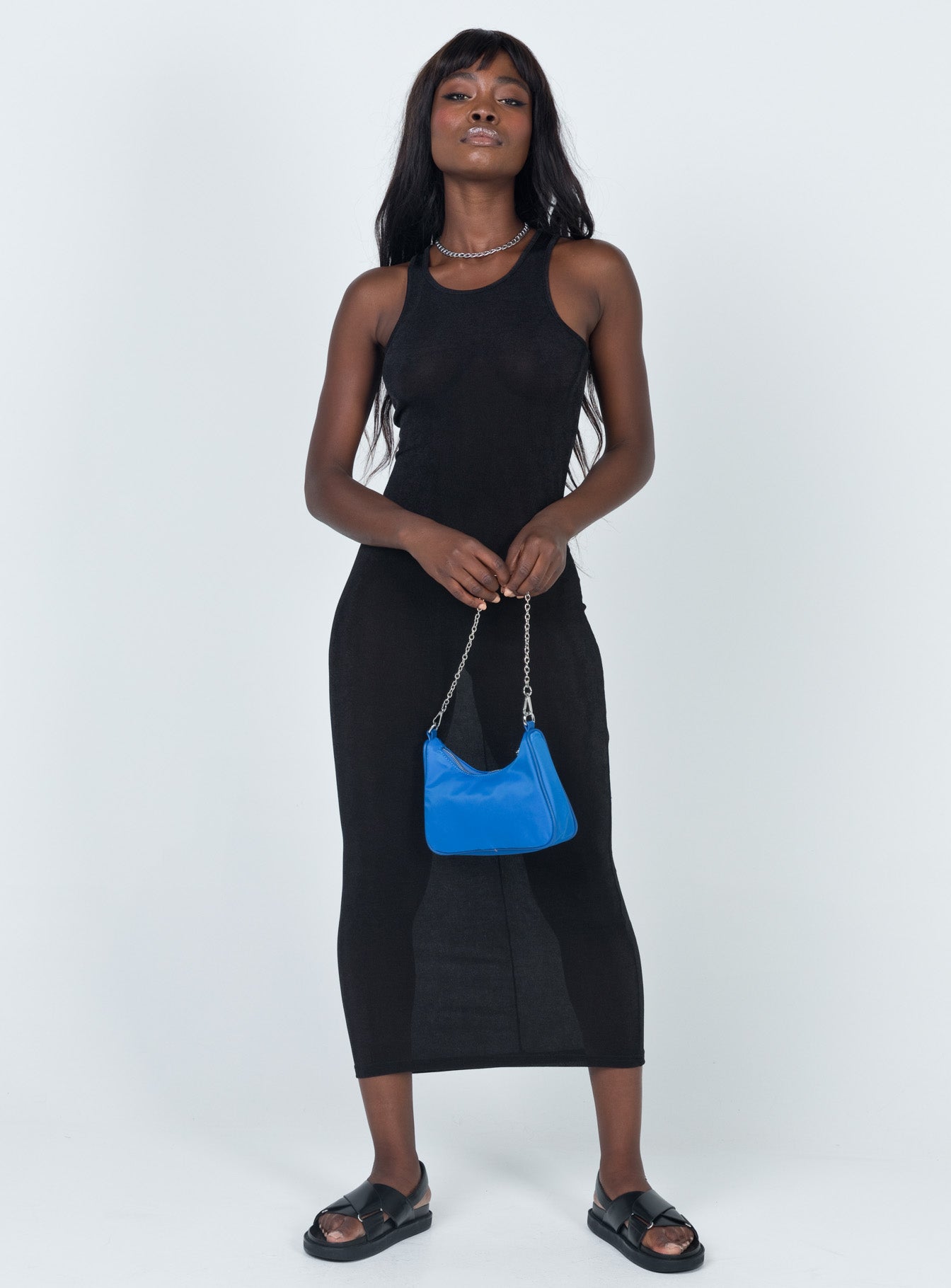 front view of model wearing Princess Polly Everlast Midi Dress Black 