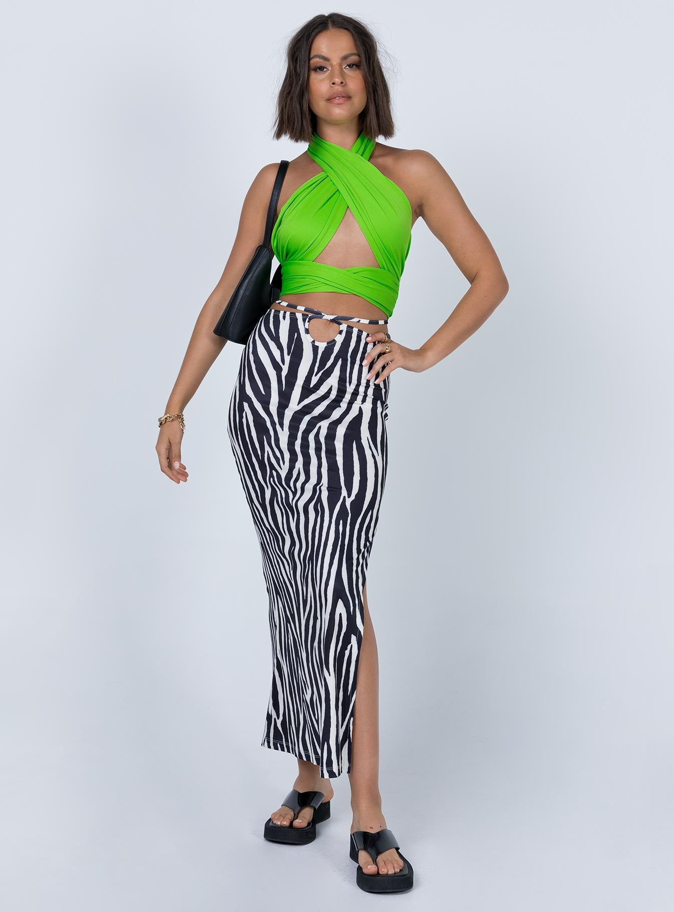 front view of model wearing Princess Polly Midnight Top Green 