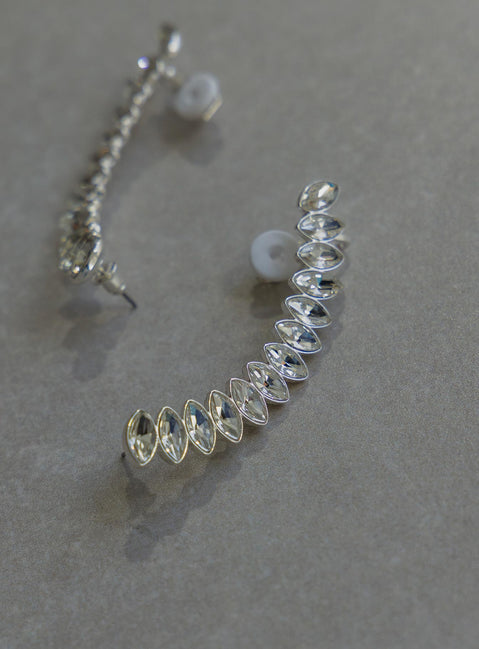 Silver Ear crawler Diamante design Stud fastening Clip-on end