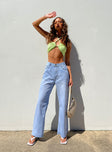 side view of model wearing Princess Polly Cece Hammer Wide Leg Jeans Vintage Blue Denim Mid Rise 