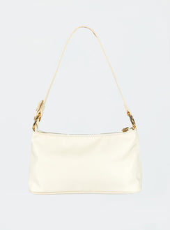 Shoulder bag Fixed strap Gold-toned hardware Zip fastening Two internal pockets Flat base