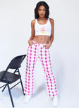 front view of model wearing Princess Polly Zoey Argyle Straight Leg Pant Pink 