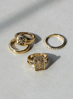 Gold Rings Pack of four  Two signet styles  Two slim bands  Gold-toned 