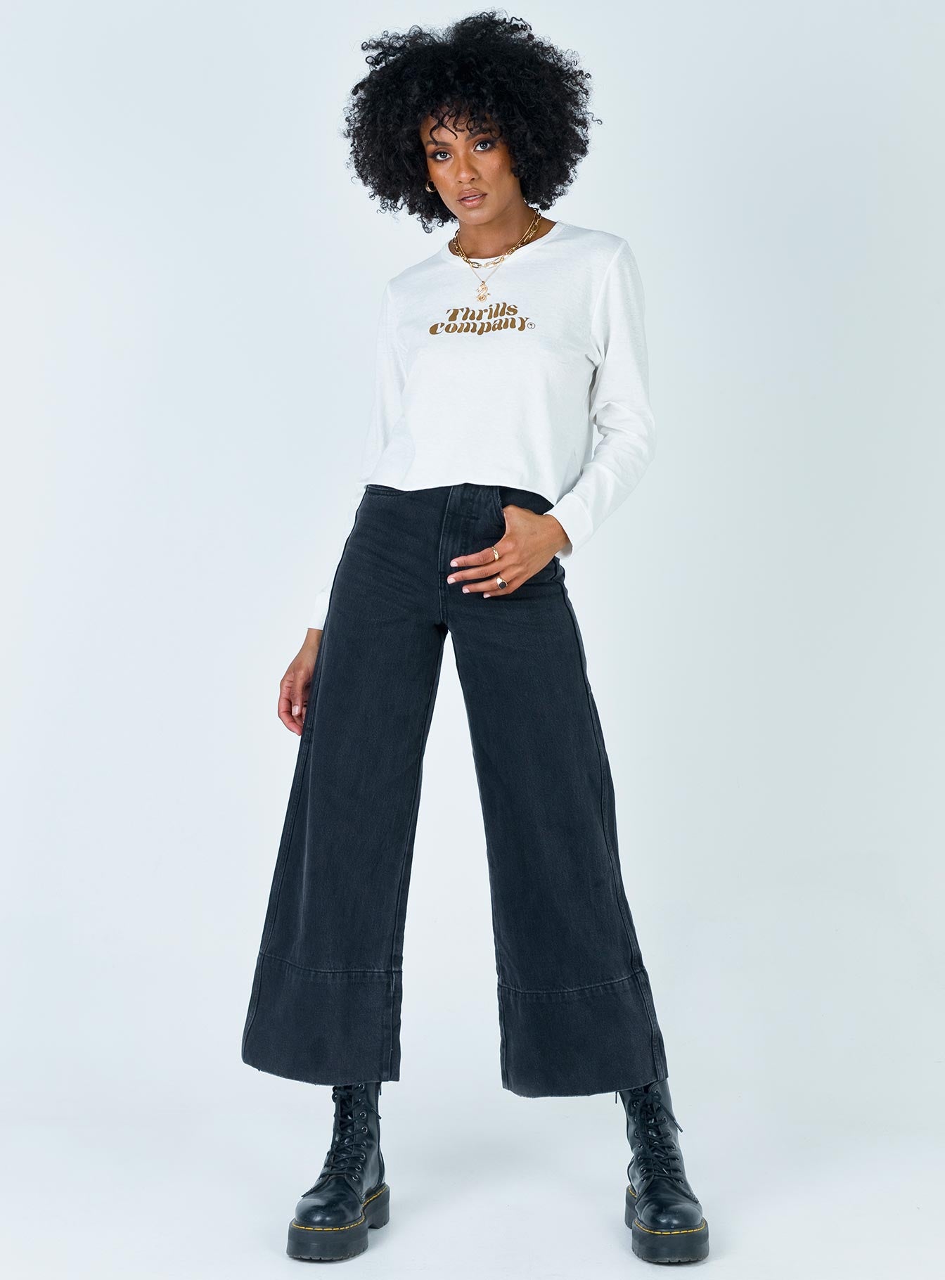 front view of model wearing Princess Polly Truckin' Crew Dirty White 