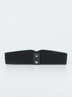 Black belt Faux leather material Elasticated back Press button fastening