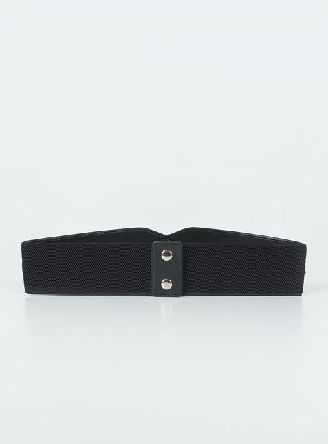 Black belt Faux leather material Elasticated back Press button fastening