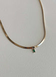 Necklace Gold toned Snake chain Gemstone drop charm Lobster clasp fastening