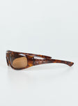 Sunglasses Wrap around design Light weight frame Brown tinted lenses Moulded nose bridge