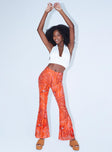 front view of model wearing Princess Polly Tayler Flare Pants Orange 