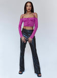 front view of model wearing Princess Polly Zinnia Long Sleeve Top Purple 