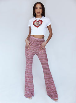 front view of model wearing Princess Polly Karmen Chevron Knit Flare Pants Pink 