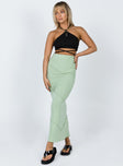   side view of model wearing Princess Polly Oscar Maxi Skirt Sage 