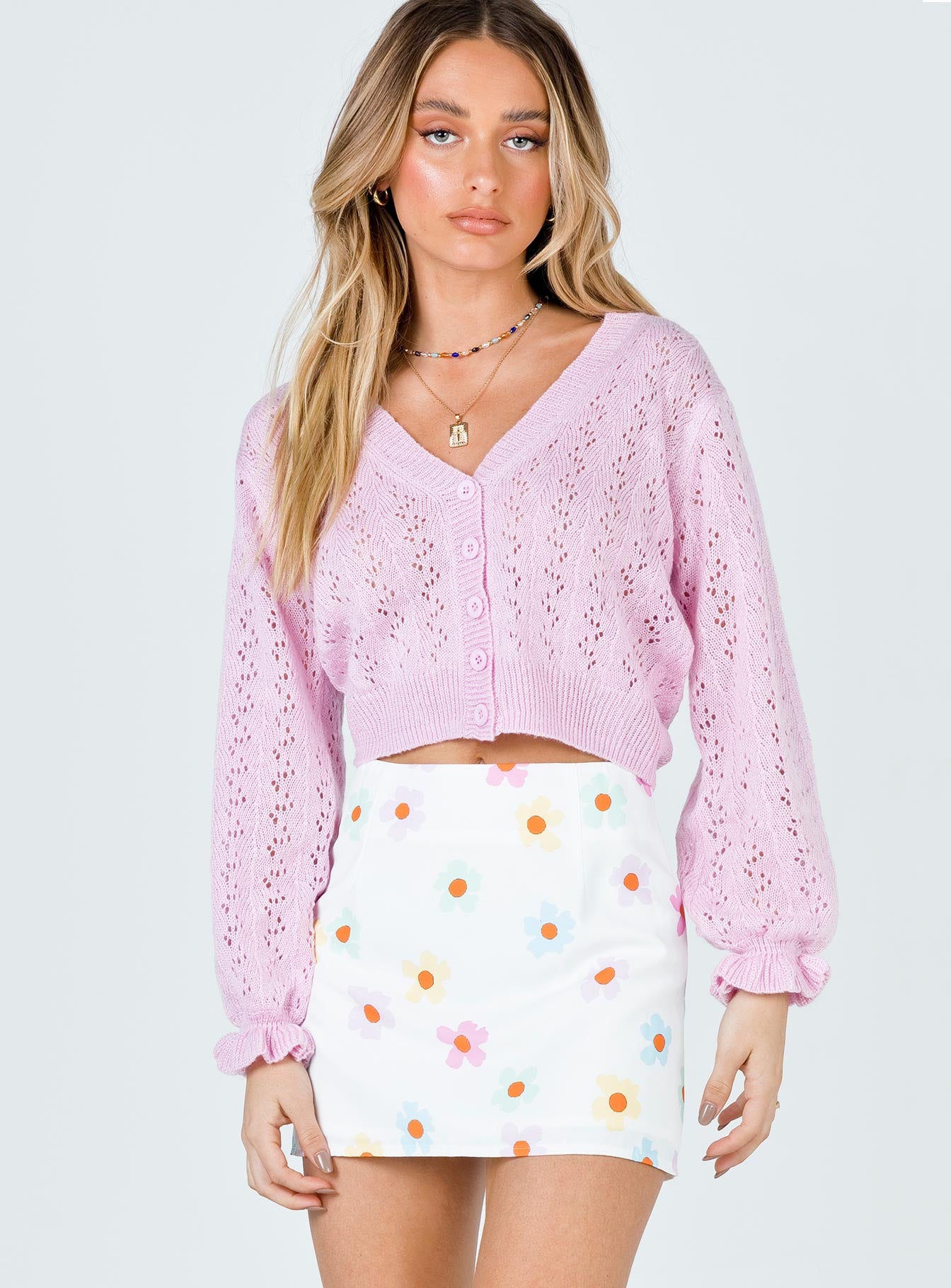   front view of model wearing Princess Polly Mishka Mini Skirt White 