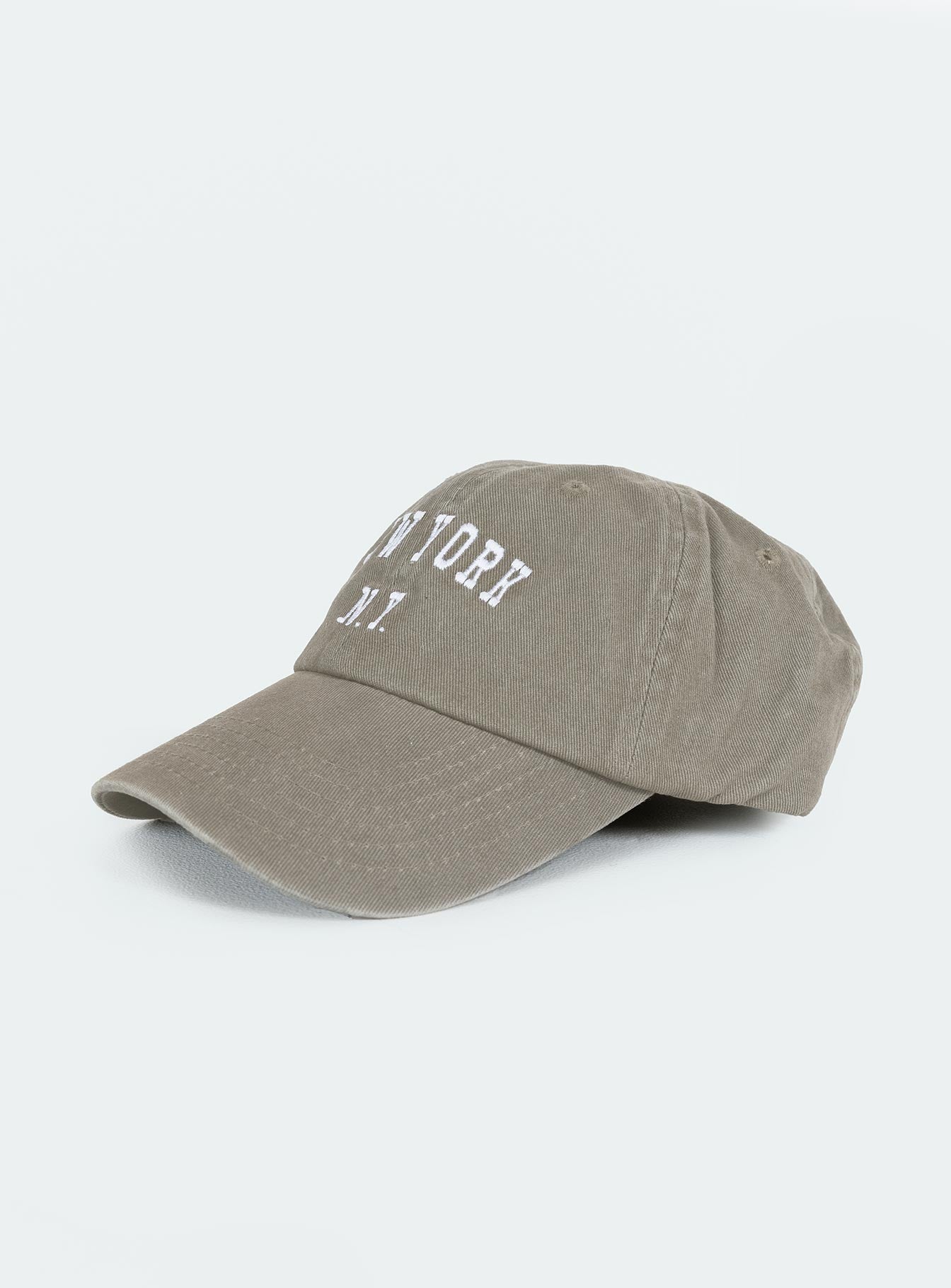 Grey dad cap Embroidered graphic Vintage wash Adjustable back strap