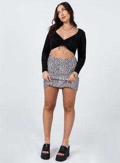 front view of model wearing Princess Polly Lucille Long Sleeve Top Black 