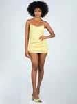 Front view of model wearing  front Princess Polly Crew Neck  Arielle Mini Dress Yellow