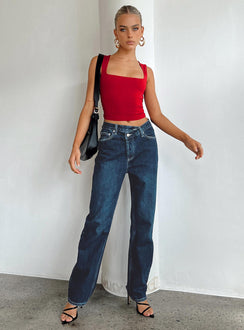 product Princess Polly Mid Rise  Holly Asymmetric Straight Leg Jean Dark Wash Denim