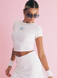 front view of model wearing Princess Polly World Cup Graphic Top White 