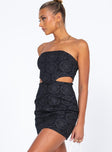 side view of model wearing Princess Polly Naomi Cut Out Mini Dress Black 