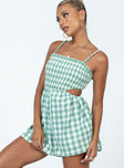 Romper Gingham print  Elasticated shoulder straps  Shirred top  Exposed back 