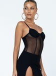 side view of model wearing Princess Polly Rory Bodysuit Black Sleeveless Sweetheart 