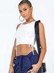 side view of model wearing Princess Polly Connells Top White Sleeveless Crew Neck 