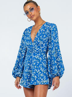 Romper  100% polyester  Length of size US 4 / AU 8 shoulder to hem: 70cm / 27.5"    Floral print  Plunging neckline  Gathered waistband  Puff sleeves  Invisible zip fastening at back 