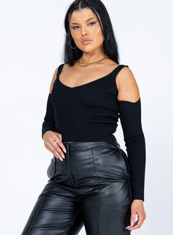 side view of model wearing Princess Polly Kadence Long Sleeve Top Black 