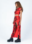 Matching set Mesh material  Printed design  Cropped tee High waisted midi skirt  Elasticated waistband 