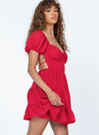 side view of model wearing Princess Polly Danny Mini Dress Red Sweetheart Neckline 