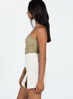   side view of model wearing Princess Polly The Lola Mini Skirt Oatmeal 