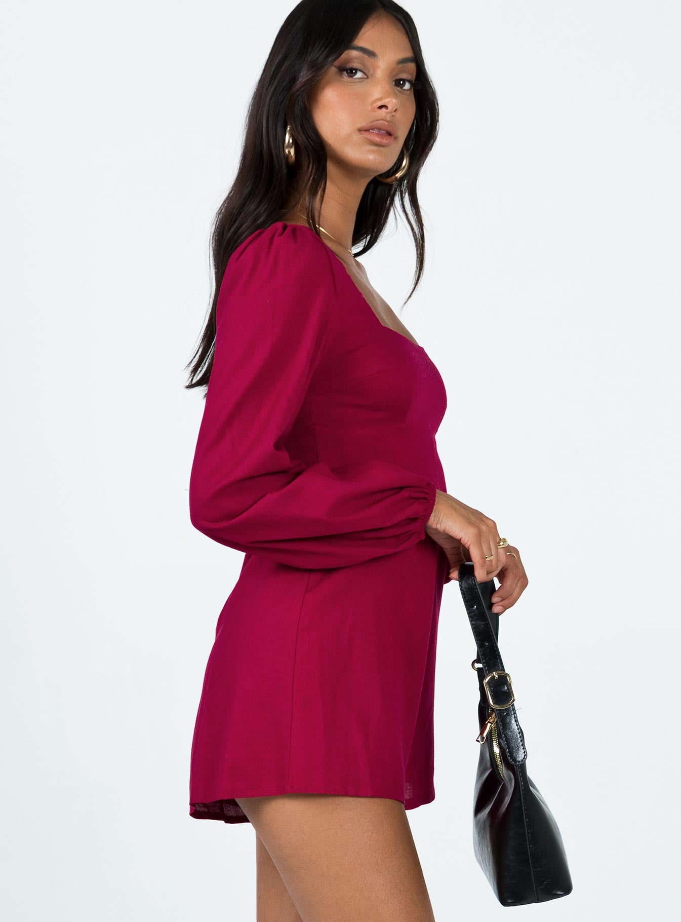 Hastings Long Sleeve Romper Burgundy Square Neck 