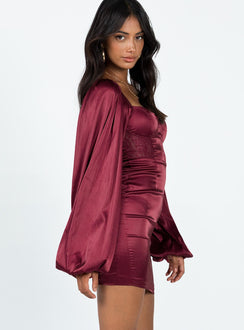 product Princess Polly Square Neck  Karuah Long Sleeve Mini Dress Burgundy